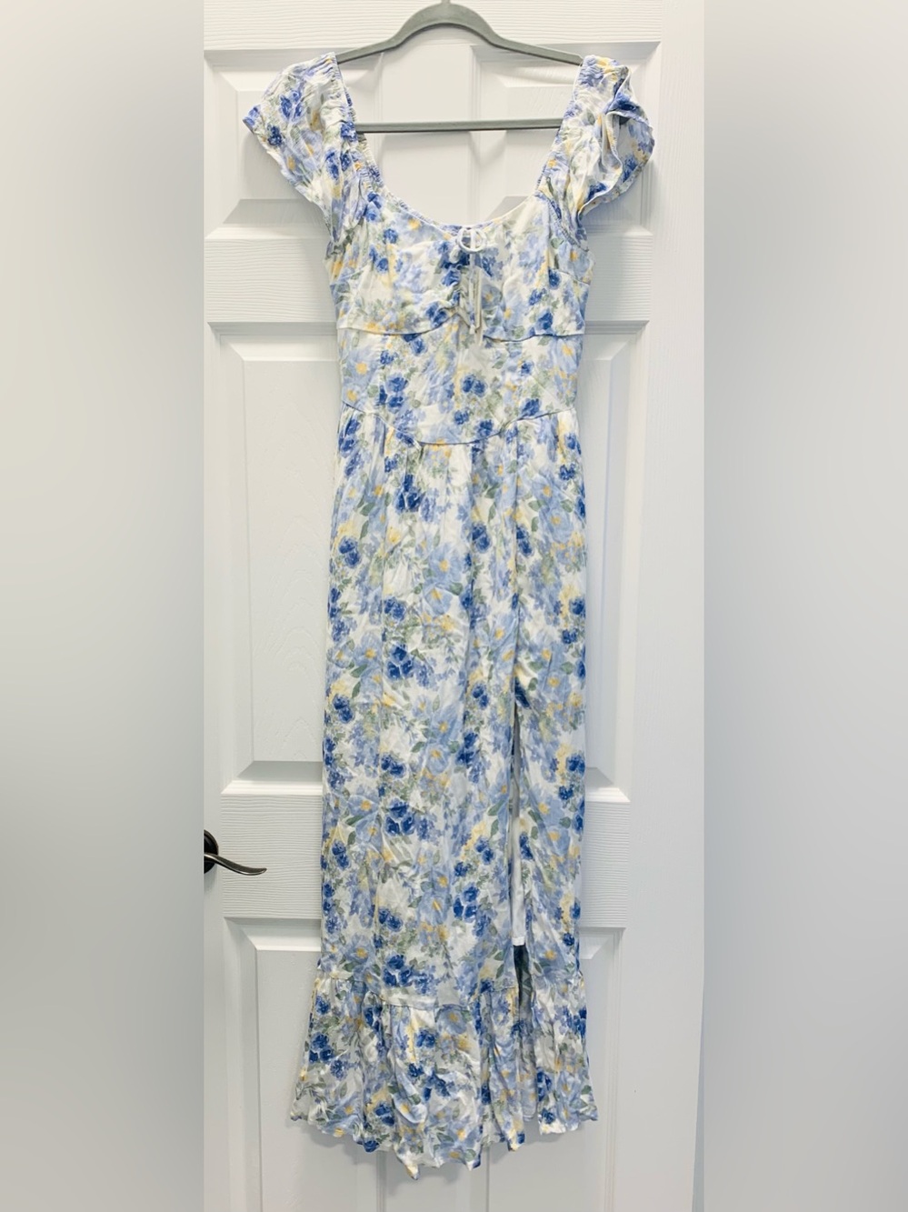 Hollister White Maxi Dress with Blue and Yellow Floral Print